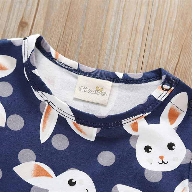 Baby Girls Rabbit Polka Dot Printed Short Sleeve Romper Baby Wholesale - PrettyKid