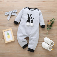 Baby Girls Rabbit Printed Long Sleeve Sweet Romper & Headband - PrettyKid