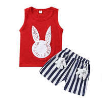 Baby Unisex Rabbit Sleeveless Top & Striped Shorts Baby Boutique Wholesale - PrettyKid