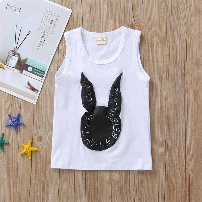 Baby Unisex Rabbit Sleeveless Top & Striped Shorts Baby Boutique Wholesale - PrettyKid