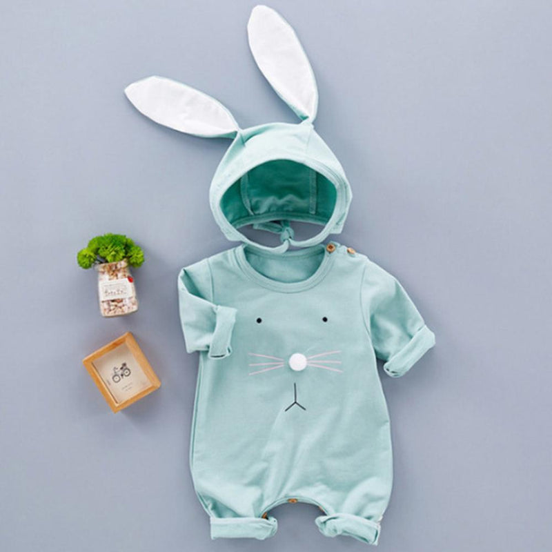 Baby Unisex Rabbit Solid Long Sleeve Romper & Hat - PrettyKid