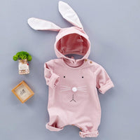 Baby Unisex Rabbit Solid Long Sleeve Romper & Hat - PrettyKid