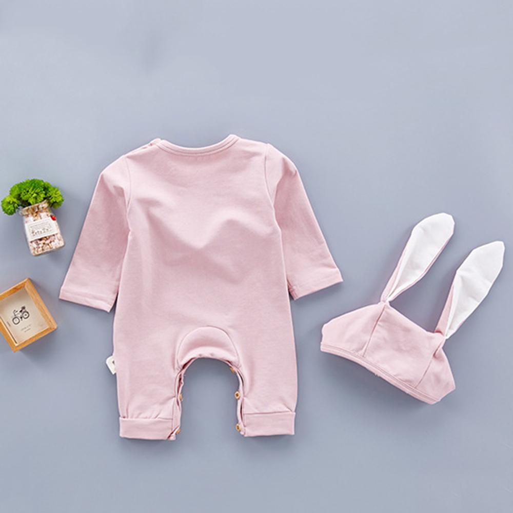 Baby Unisex Rabbit Solid Long Sleeve Romper & Hat - PrettyKid