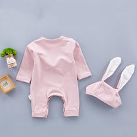 Baby Unisex Rabbit Solid Long Sleeve Romper & Hat - PrettyKid