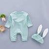 Baby Unisex Rabbit Solid Long Sleeve Romper & Hat - PrettyKid