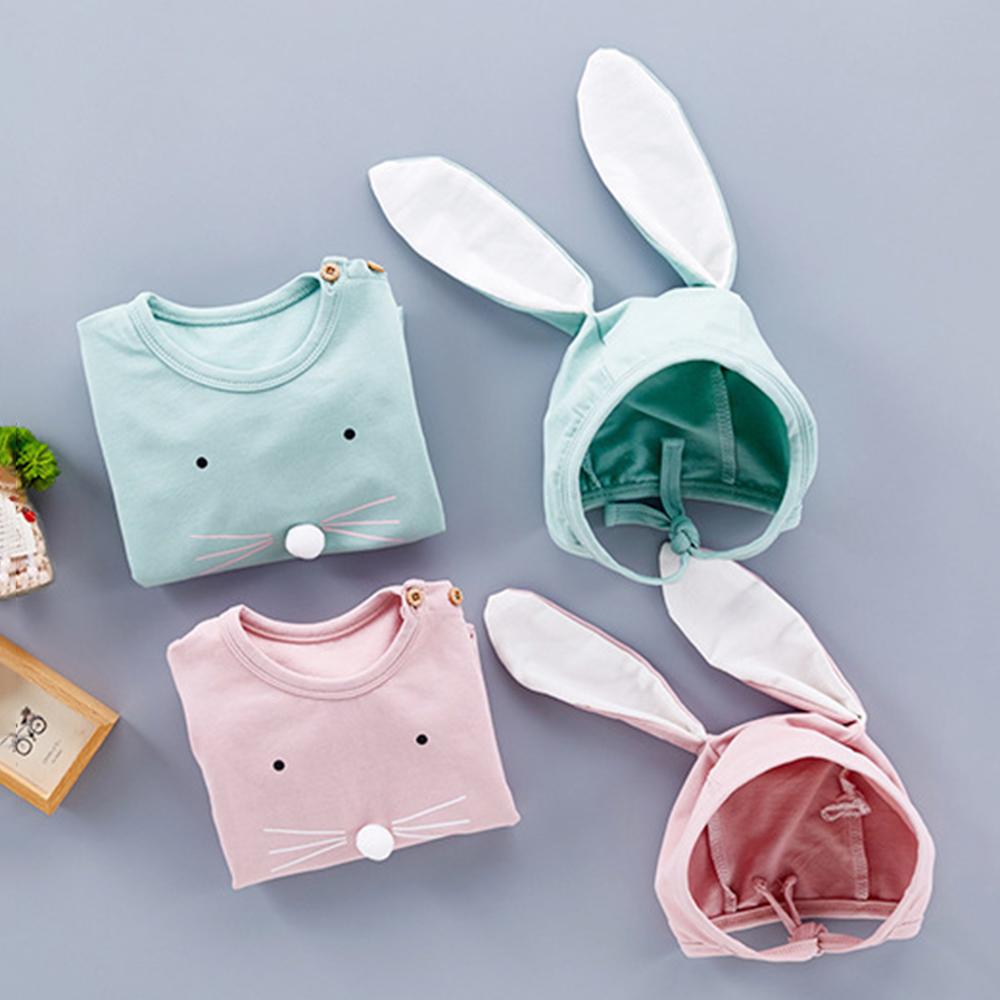 Baby Unisex Rabbit Solid Long Sleeve Romper & Hat - PrettyKid