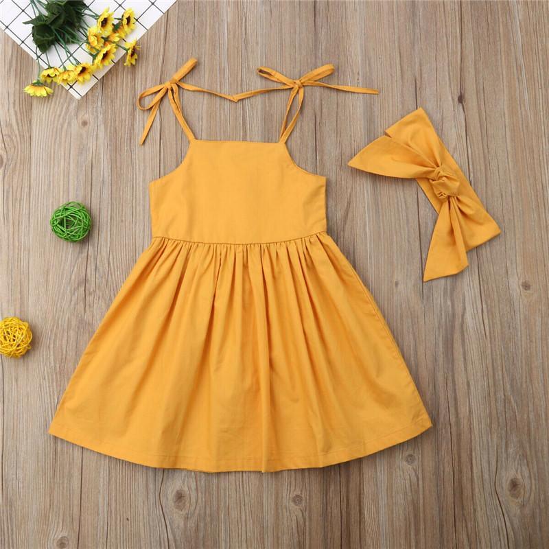 Toddler Girl Solid Color Suspender Dress & Headband - PrettyKid