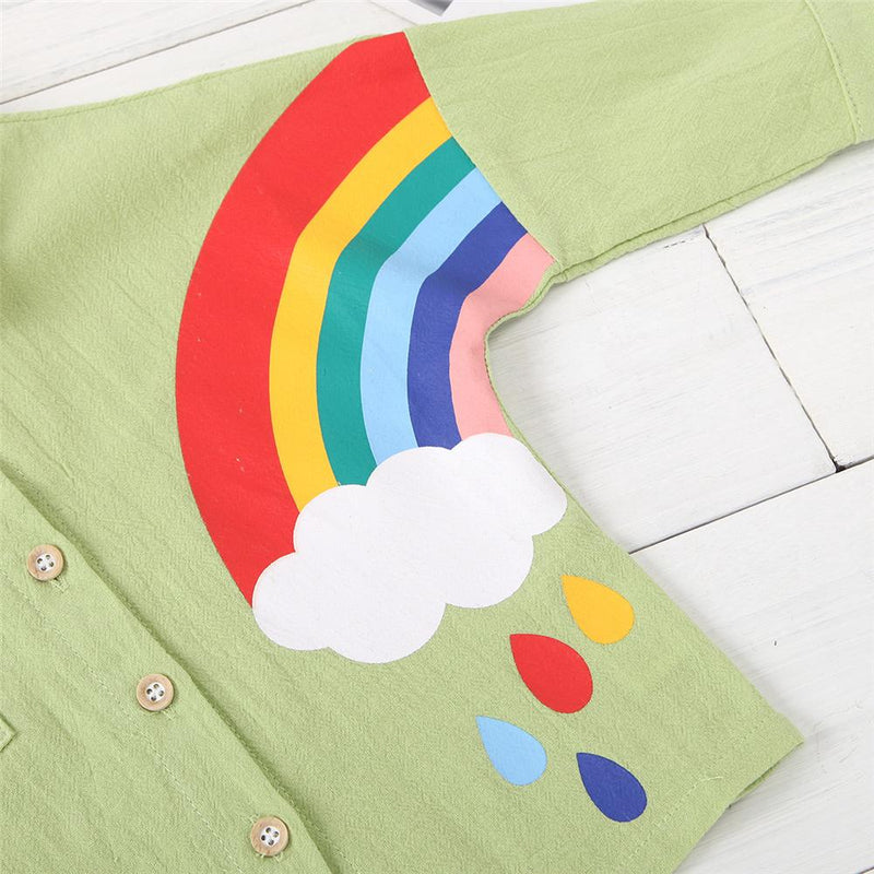 Girls Rainbow Cartoon Long Sleeve Lapel Blouse Girls Clothing Wholesalers - PrettyKid