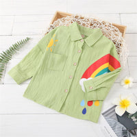 Girls Rainbow Cartoon Long Sleeve Lapel Blouse Girls Clothing Wholesalers - PrettyKid