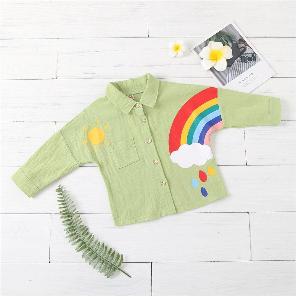 Girls Rainbow Cartoon Long Sleeve Lapel Blouse Girls Clothing Wholesalers - PrettyKid