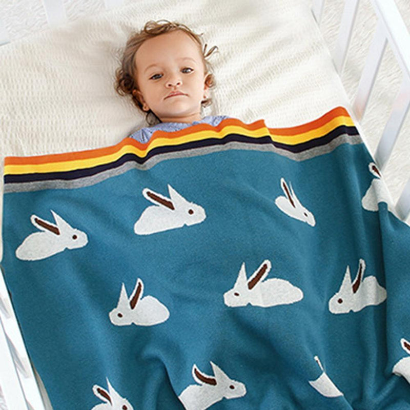 Baby Rainbow Edge Rabbit knitted Wholesale Baby Blanket - PrettyKid