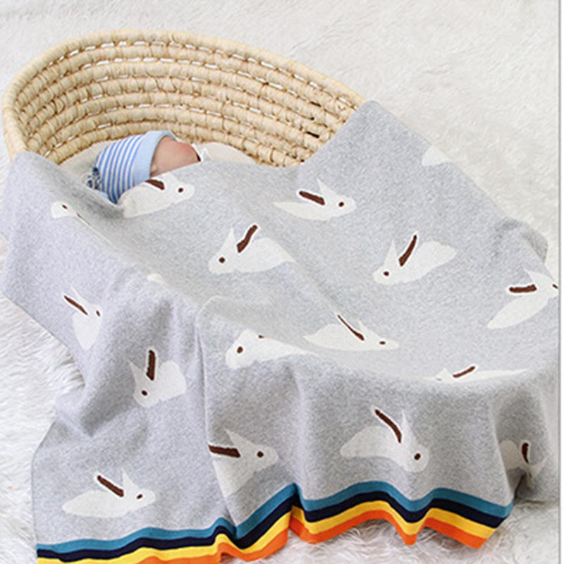 Baby Rainbow Edge Rabbit knitted Wholesale Baby Blanket - PrettyKid