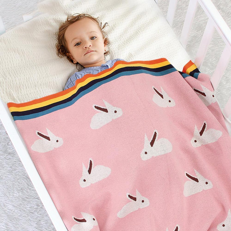 Baby Rainbow Edge Rabbit knitted Wholesale Baby Blanket - PrettyKid