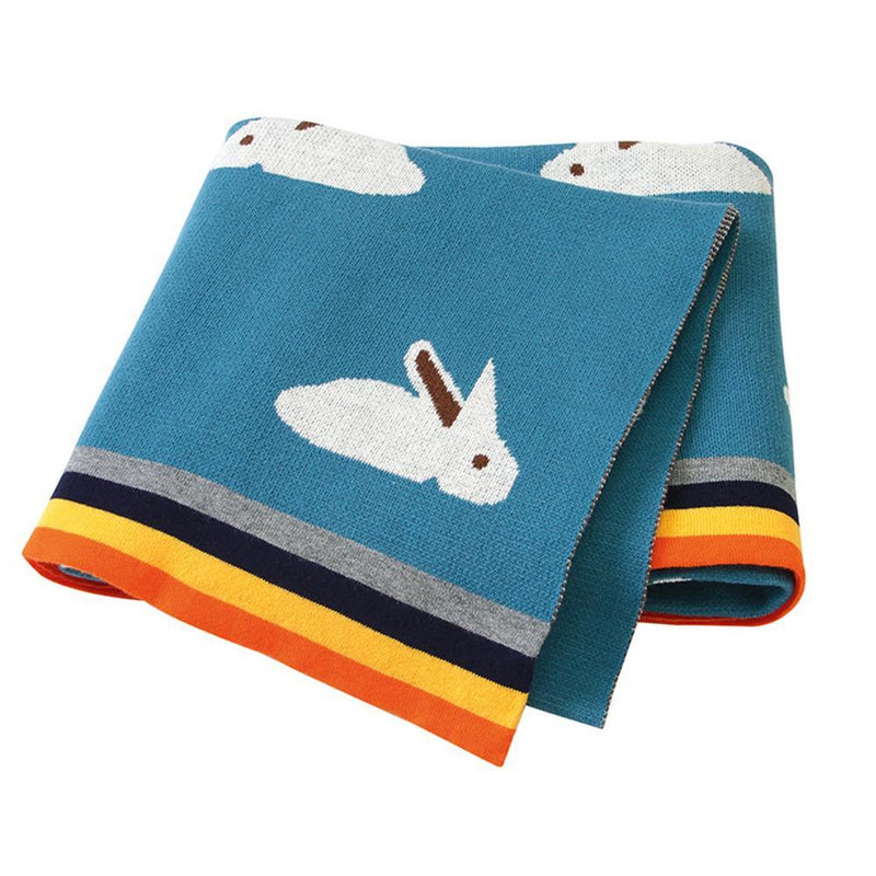 Baby Rainbow Edge Rabbit knitted Wholesale Baby Blanket - PrettyKid
