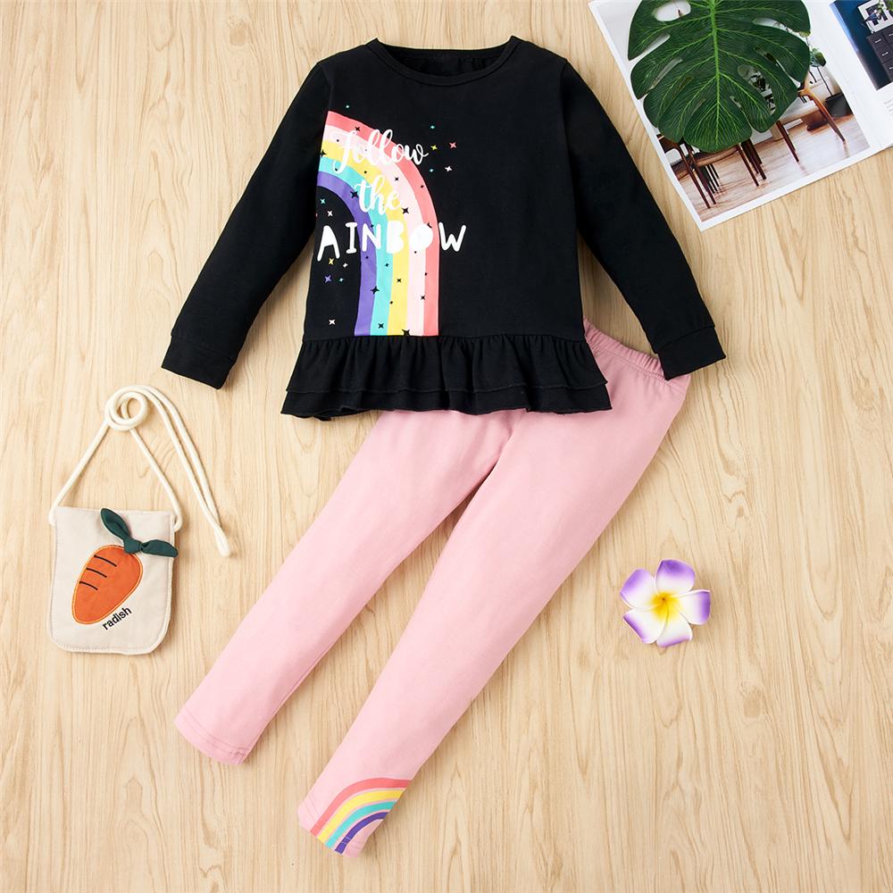 Girls Rainbow Letter Long Sleeve Suits Wholesale Trendy Childrens Clothing - PrettyKid