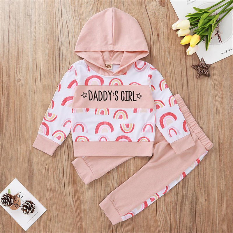 Baby Girls Rainbow Letter Printed Hooded Top & Pants Baby Wholesale - PrettyKid