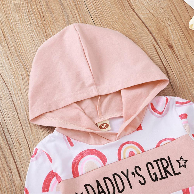 Baby Girls Rainbow Letter Printed Hooded Top & Pants Baby Wholesale - PrettyKid
