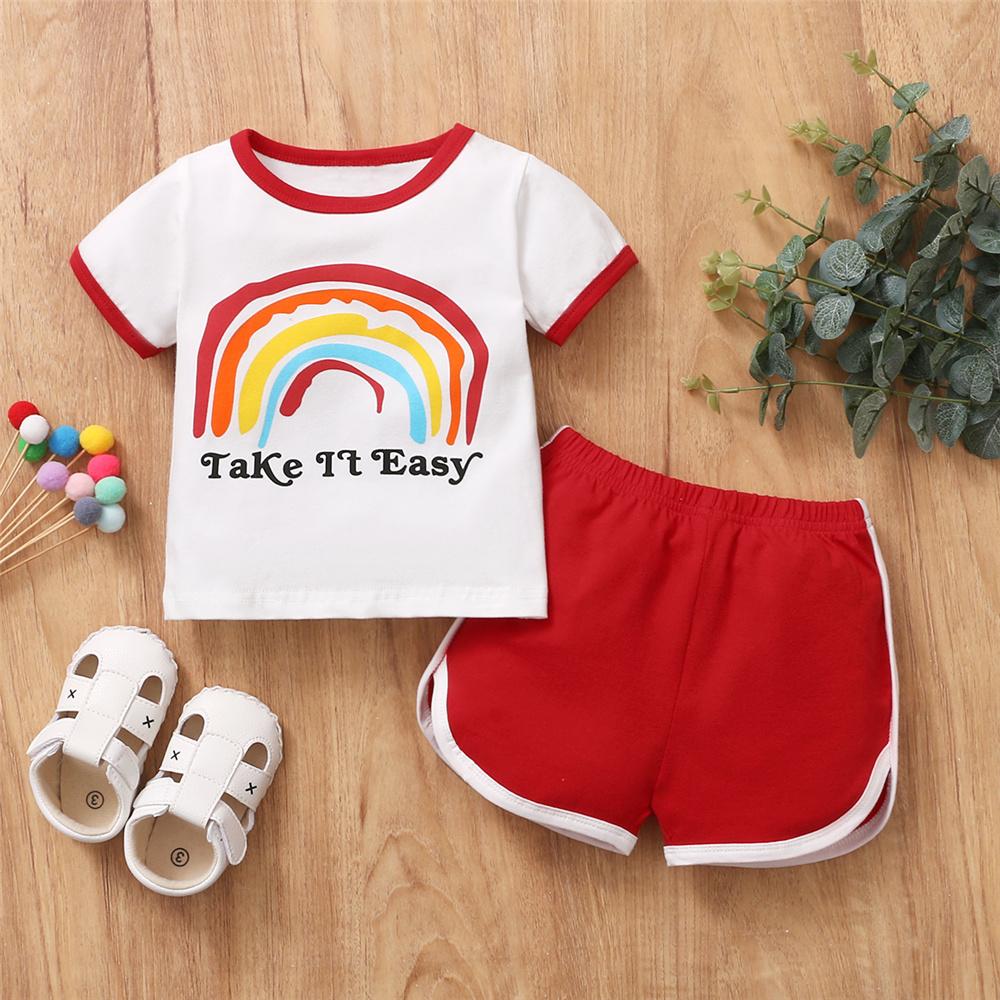 Rainbow Letter Printed Short Sleeve Top & Shorts baby boy wholesale - PrettyKid