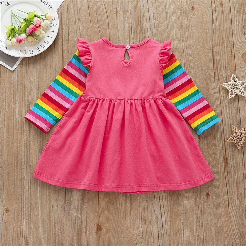 Girls Girls Rainbow Long Sleeve Dress Girl Rainbow Dress Wholesale - PrettyKid