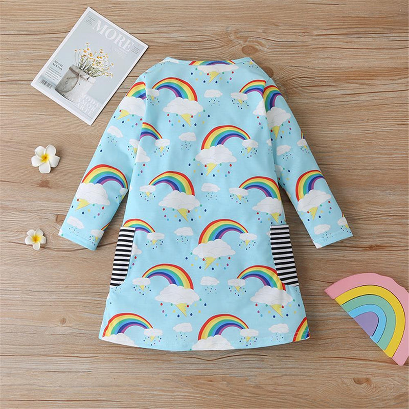 Toddler Girls Rainbow Long Sleeve Girls Wholesale Dresses - PrettyKid