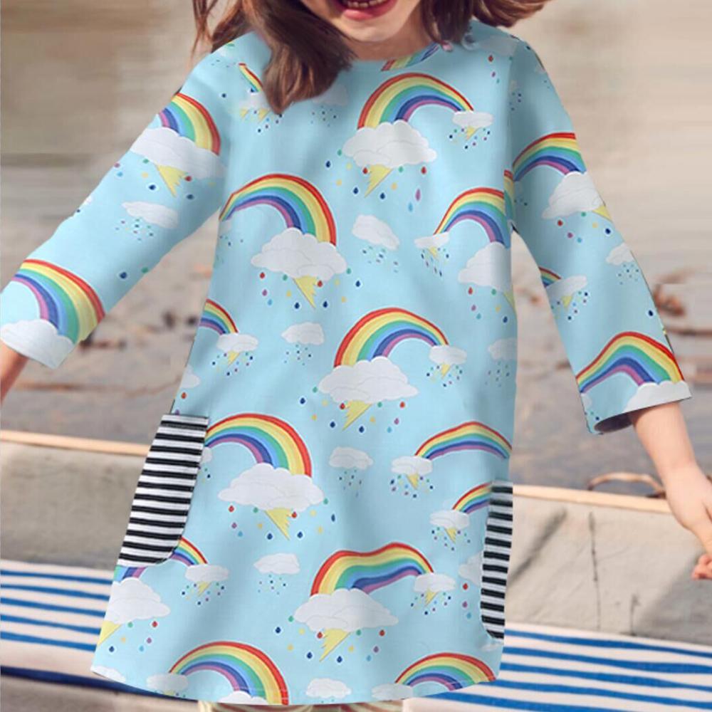 Toddler Girls Rainbow Long Sleeve Girls Wholesale Dresses - PrettyKid