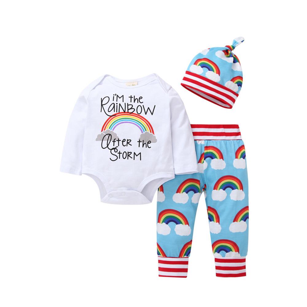 Baby Boys Rainbow Long Sleeve Romper & Bottoms & Hat Baby Wholesales - PrettyKid