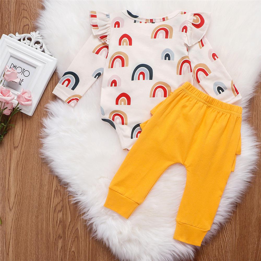 Baby Girls Rainbow Long Sleeve Romper & Ruffle Pants Baby Wholesales - PrettyKid