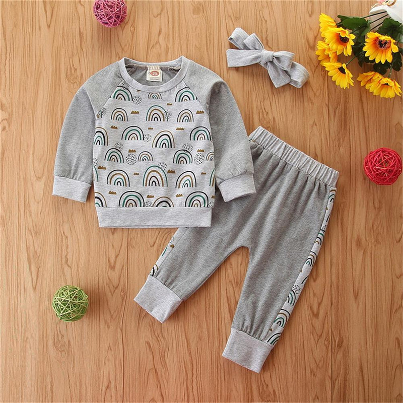 Baby Girls Rainbow Long Sleeve Tops & Pants Wholesale Clothes For Kids - PrettyKid