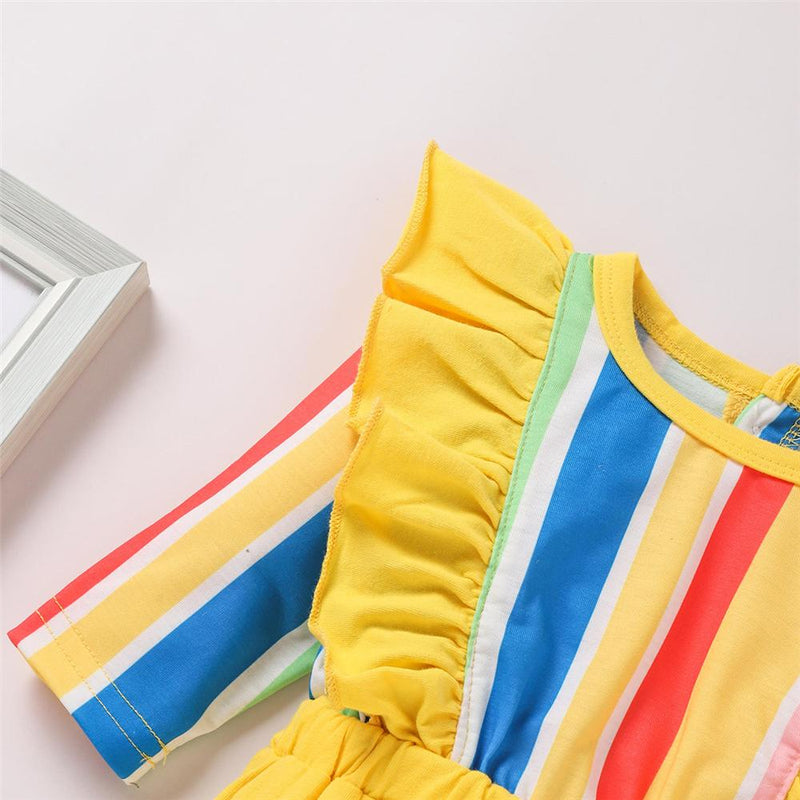 Baby Girls Rainbow Long Sleeve Waveselvedge Romper Baby Clothing Wholesale - PrettyKid