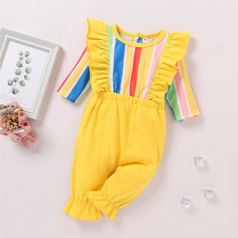 Baby Girls Rainbow Long Sleeve Waveselvedge Romper Baby Clothing Wholesale - PrettyKid