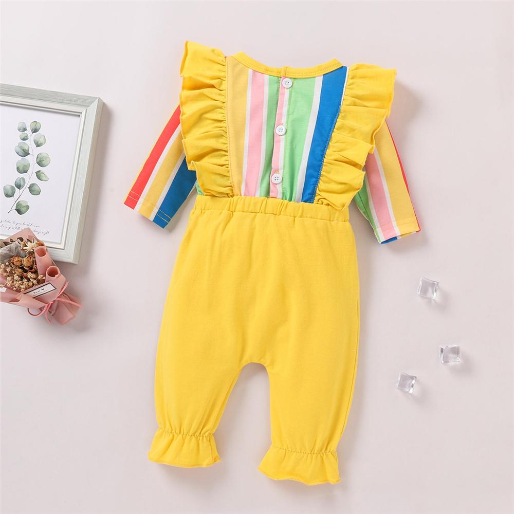 Baby Girls Rainbow Long Sleeve Waveselvedge Romper Baby Clothing Wholesale - PrettyKid