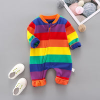 Baby Rainbow Pattern Striped Long Sleeve Romper Wholesale Baby Outfits - PrettyKid