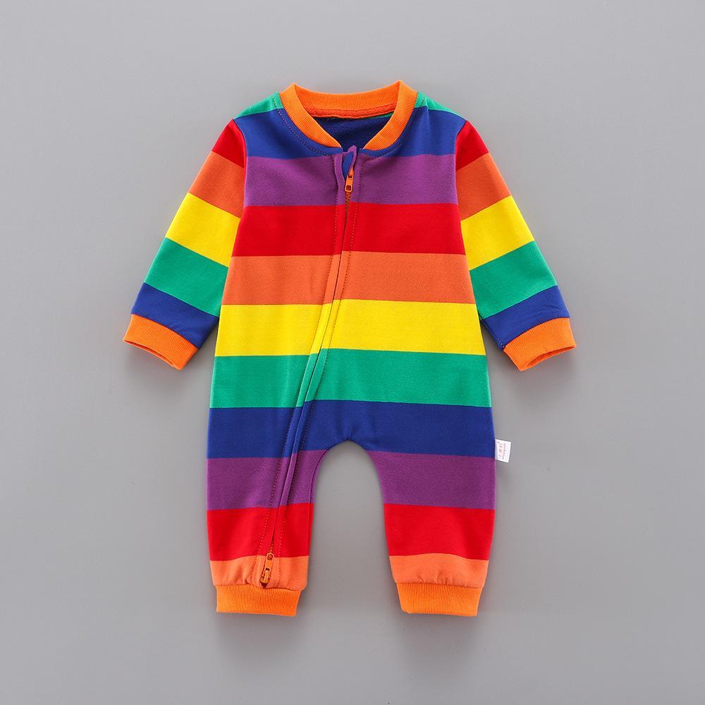 Baby Rainbow Pattern Striped Long Sleeve Romper Wholesale Baby Outfits - PrettyKid