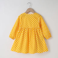 Girls Rainbow Polka Dot Button Long Sleeve Dress Girl Rainbow Dress - PrettyKid