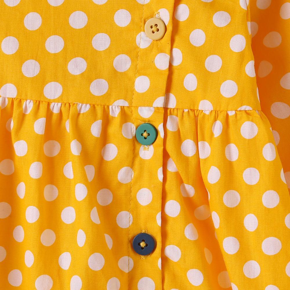 Girls Rainbow Polka Dot Button Long Sleeve Dress Girl Rainbow Dress - PrettyKid