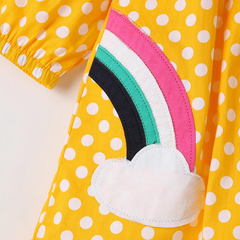 Girls Rainbow Polka Dot Button Long Sleeve Dress Girl Rainbow Dress - PrettyKid