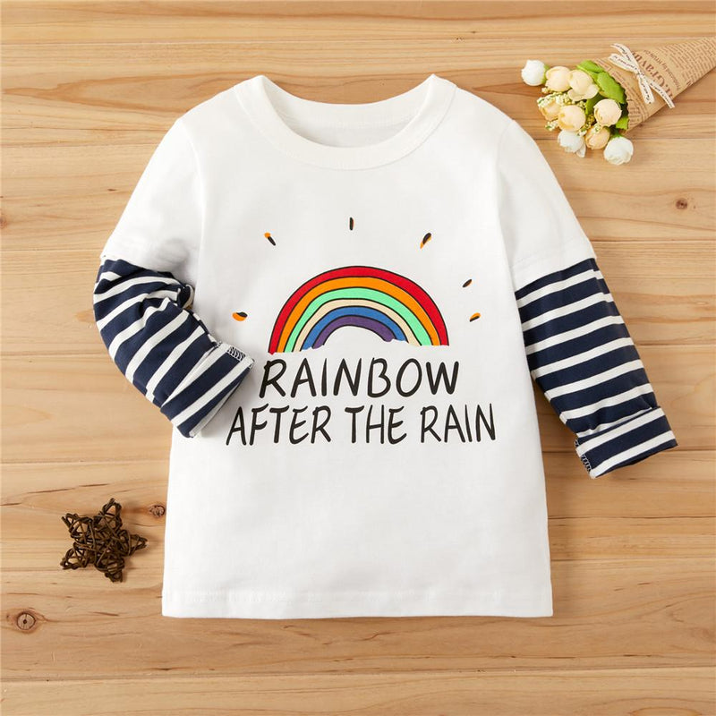 Girls Rainbow Print Letter Long-sleeved T-shirt - PrettyKid