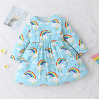 Toddler Girls Rainbow Printed Long Sleeve Girls Wholesale Dresses - PrettyKid