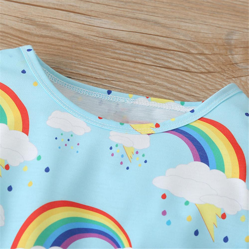 Toddler Girls Rainbow Printed Long Sleeve Girls Wholesale Dresses - PrettyKid