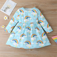 Toddler Girls Rainbow Printed Long Sleeve Girls Wholesale Dresses - PrettyKid