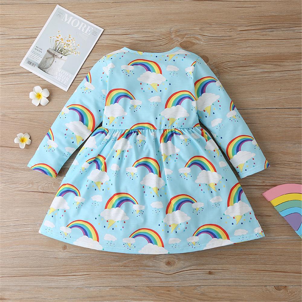 Toddler Girls Rainbow Printed Long Sleeve Girls Wholesale Dresses - PrettyKid