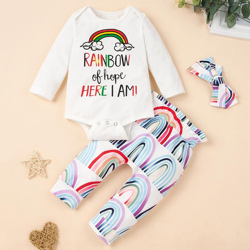Baby Girls Rainbow Romper & Pants & Headband Cheap Bulk Baby Clothes - PrettyKid