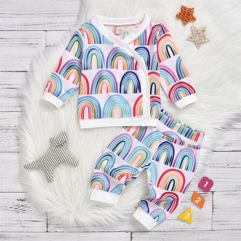 Boys Rainbow Stripe Long Sleeve Tops & Pants - PrettyKid