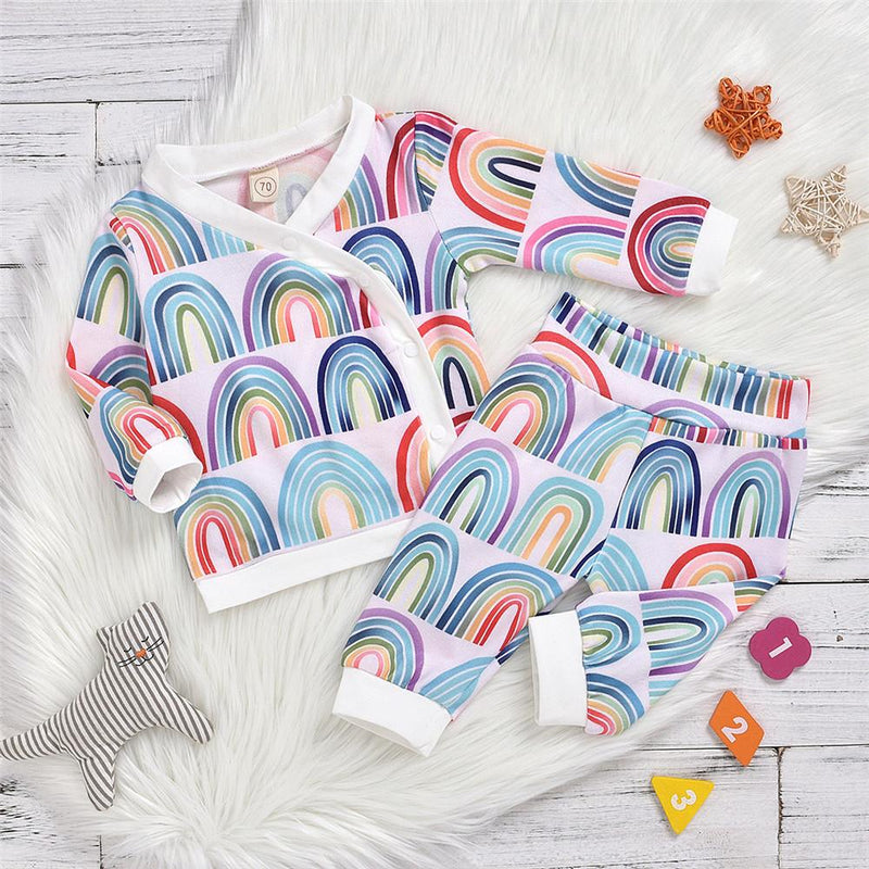 Boys Rainbow Stripe Long Sleeve Tops & Pants - PrettyKid