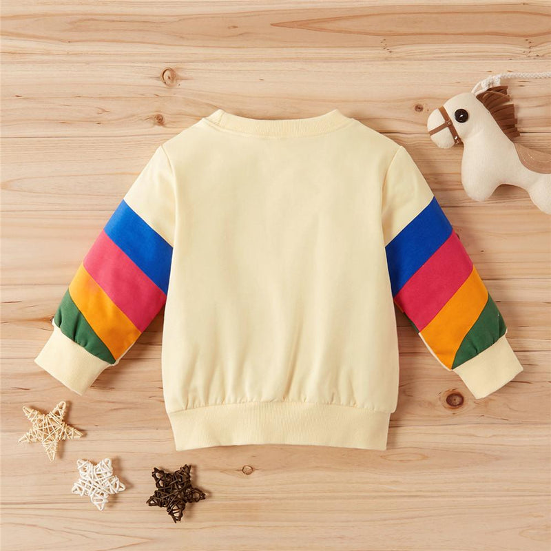 Girls Rainbow Striped Printed Long Sleeve Top - PrettyKid