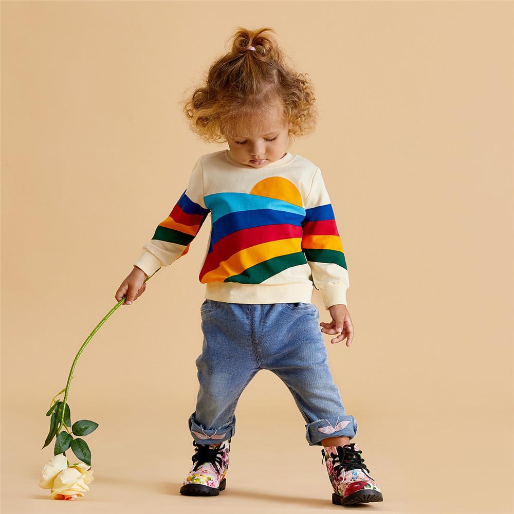 Girls Rainbow Striped Printed Long Sleeve Top - PrettyKid