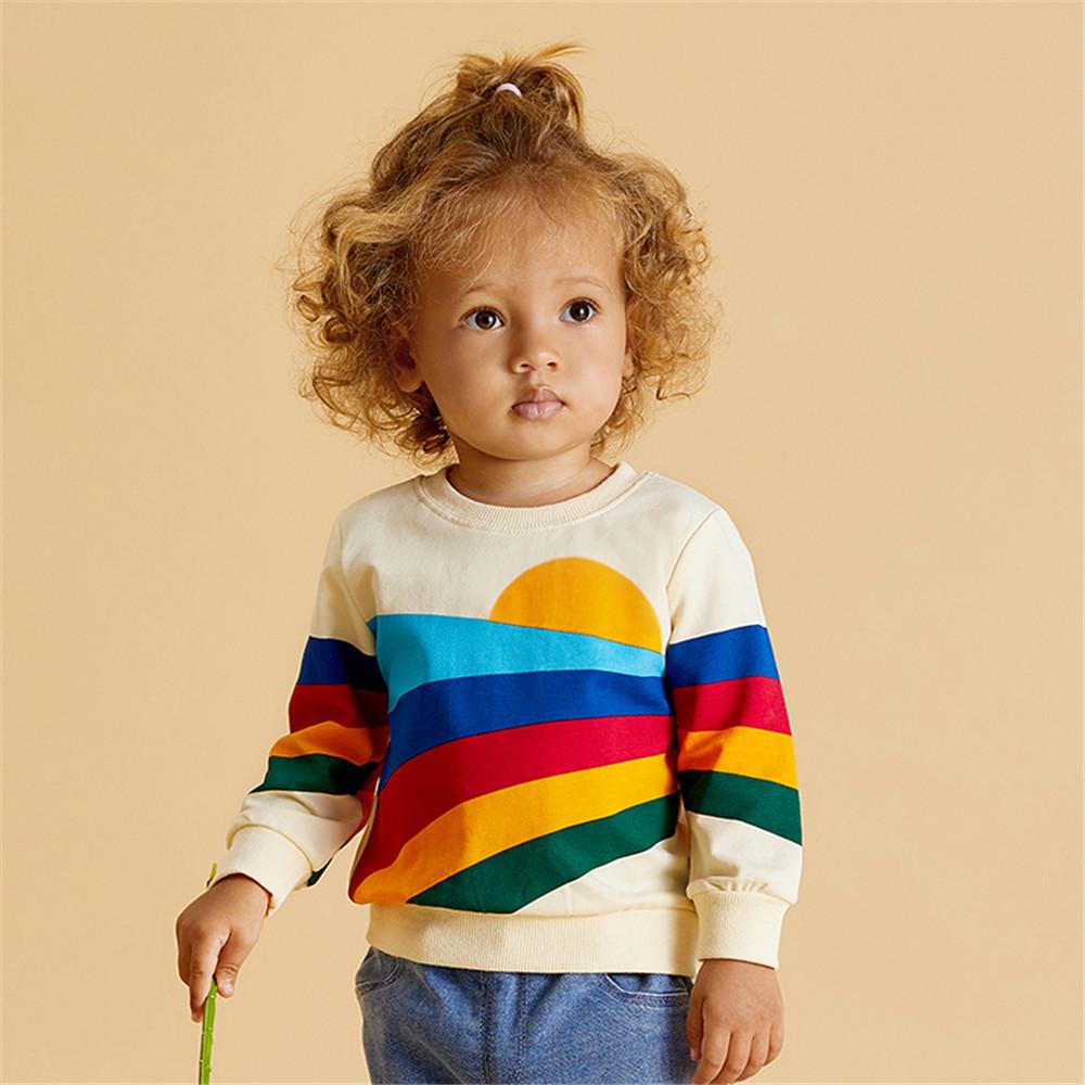 Girls Rainbow Striped Printed Long Sleeve Top - PrettyKid