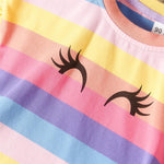 Girls Rainbow Striped Short Sleeve Cartoon Top Wholesale Girls Clothing - PrettyKid