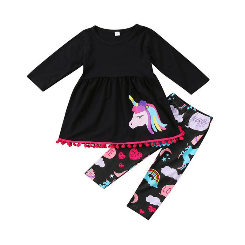 Girls Rainbow Unicorn Printed Long Sleeve T-shirt & Pants Wholesale - PrettyKid