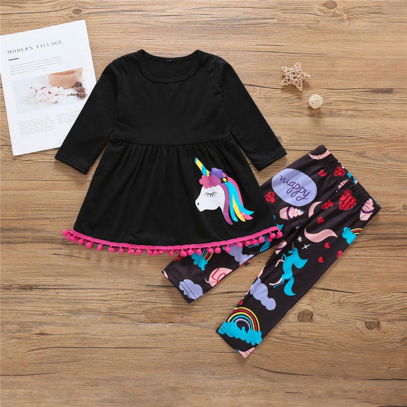 Girls Rainbow Unicorn Printed Long Sleeve T-shirt & Pants Wholesale - PrettyKid